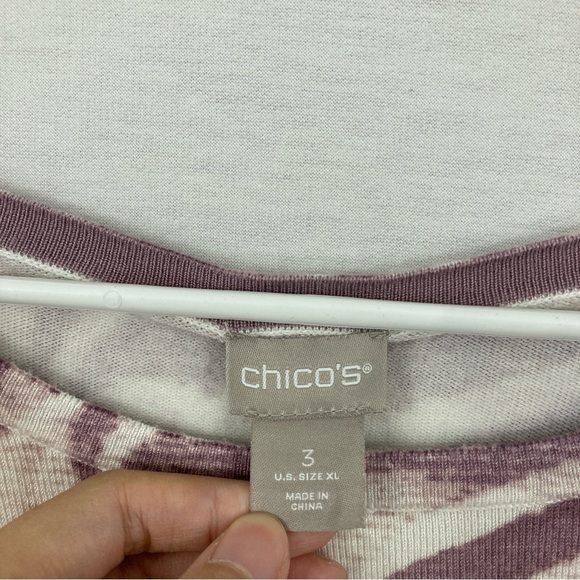 Chico's Purple/Cream Soft Stretch Round Neck Long Sleeve Top XL - Picture 2 of 9